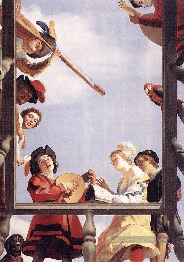 Groupe musical sur un balcon à la chandelle Gerard van Honthorst Peintures à l'huile
